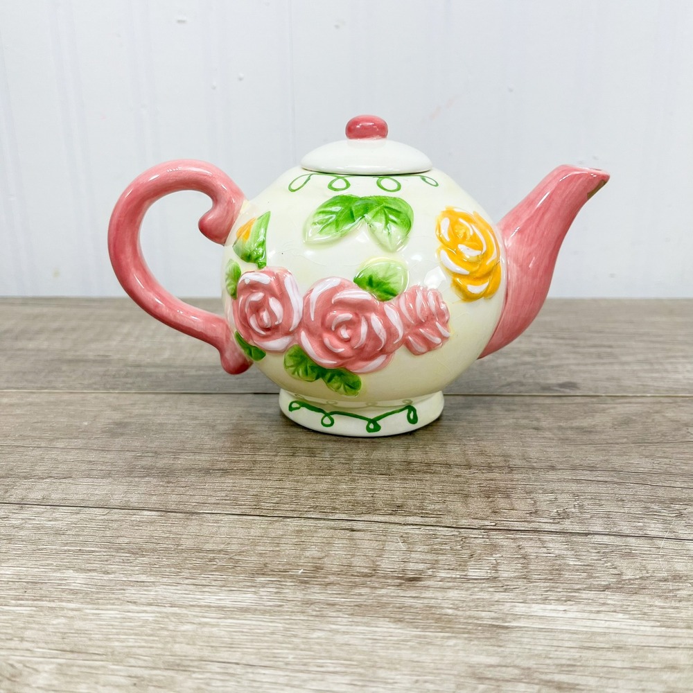 Alco Industries Ceramic Floral Teapot with Embossed Roses